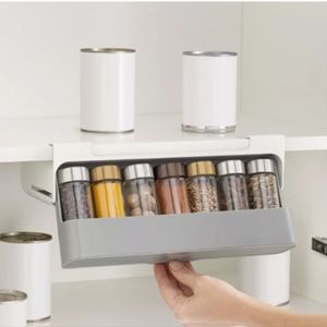 Kitchen Organizer Spice Rack-Under-Shelf Drawer-Hidden Spice Bottle Storage
